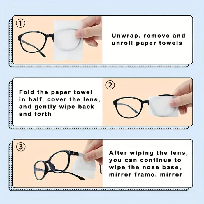 100 Disposable Eyeglass Cleaning Wipes - Individually Packaged