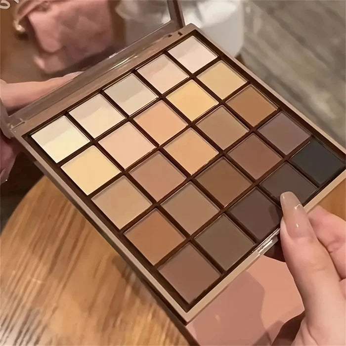 25-color eyeshadow palette - neutral gray and brown earth tones, coffee and chocolate shades