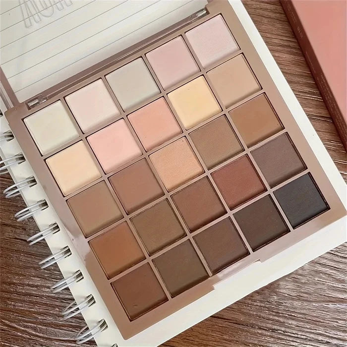 25-color eyeshadow palette - neutral gray and brown earth tones, coffee and chocolate shades