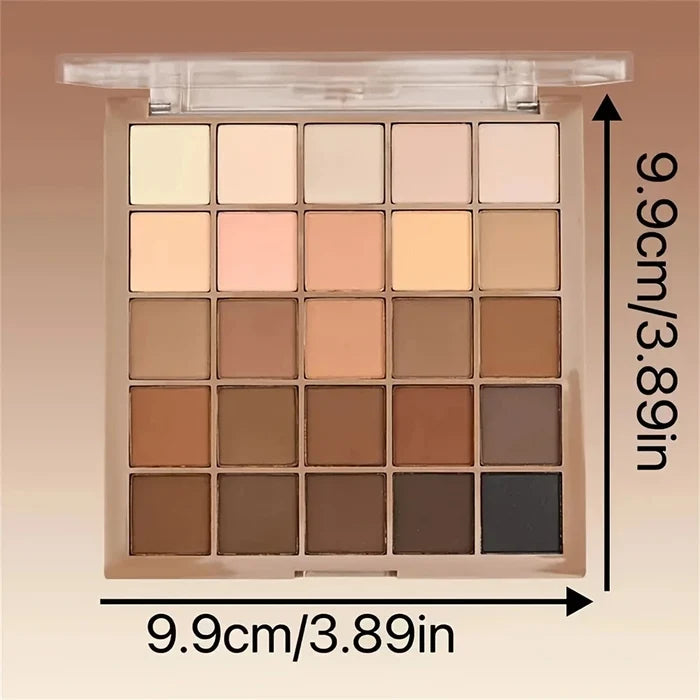 25-color eyeshadow palette - neutral gray and brown earth tones, coffee and chocolate shades