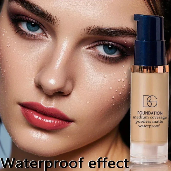 2Pcs Full Coverage Waterproof Liquid Foundation & Black Triangular Powder Puff Matte Finish
