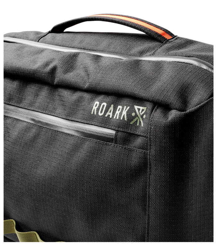 Back view of the Roark 3 Day Fixer Bag, showcasing its comfortable and adjustable straps.