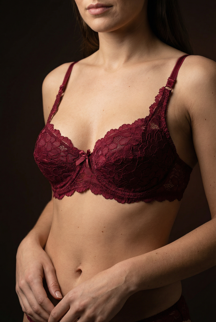 3/4 lace covered padded cup bra underwired for support