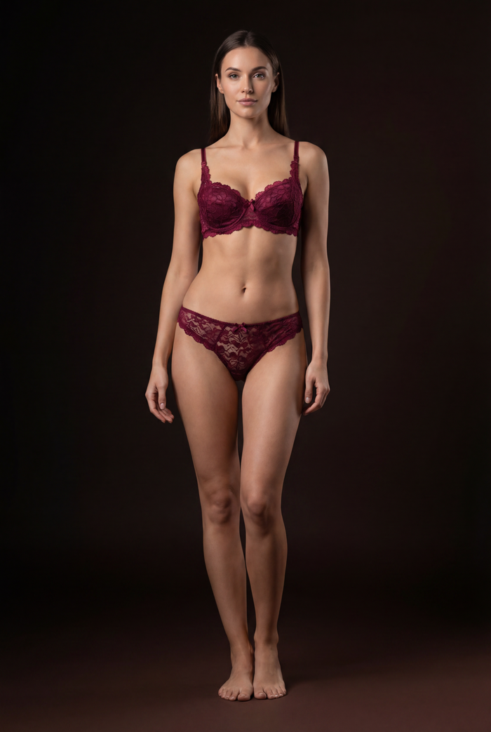 3/4 lace covered padded cup bra underwired for support
