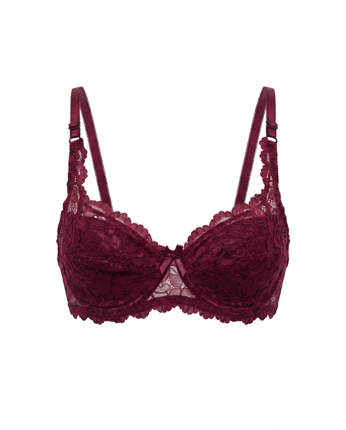 3/4 lace covered padded cup bra underwired for support