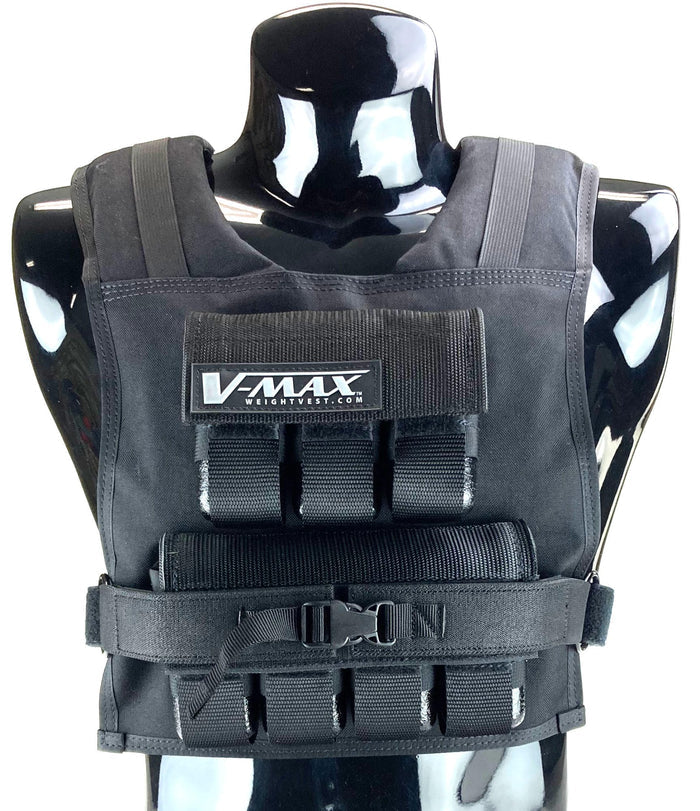 35 lb V-FORCE short weight vest front view black narrow fit