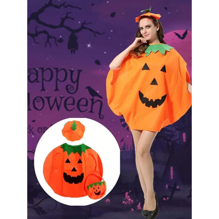 3pcs/set Halloween Pumpkin Costume, including clothes, hat, and handbag