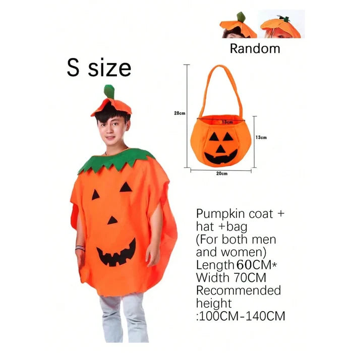 3pcs/set Halloween Pumpkin Costume, including clothes, hat, and handbag