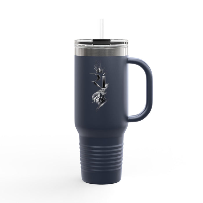 40oz Insulated Travel Mug — Black Floral Skull Design, Spill‑Resistant Tumbler with Straw