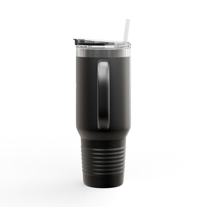 40oz Insulated Travel Mug — Black Floral Skull Design, Spill‑Resistant Tumbler with Straw