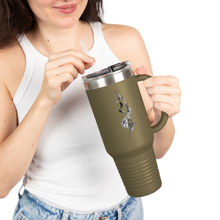 40oz Insulated Travel Mug — Black Floral Skull Design, Spill‑Resistant Tumbler with Straw