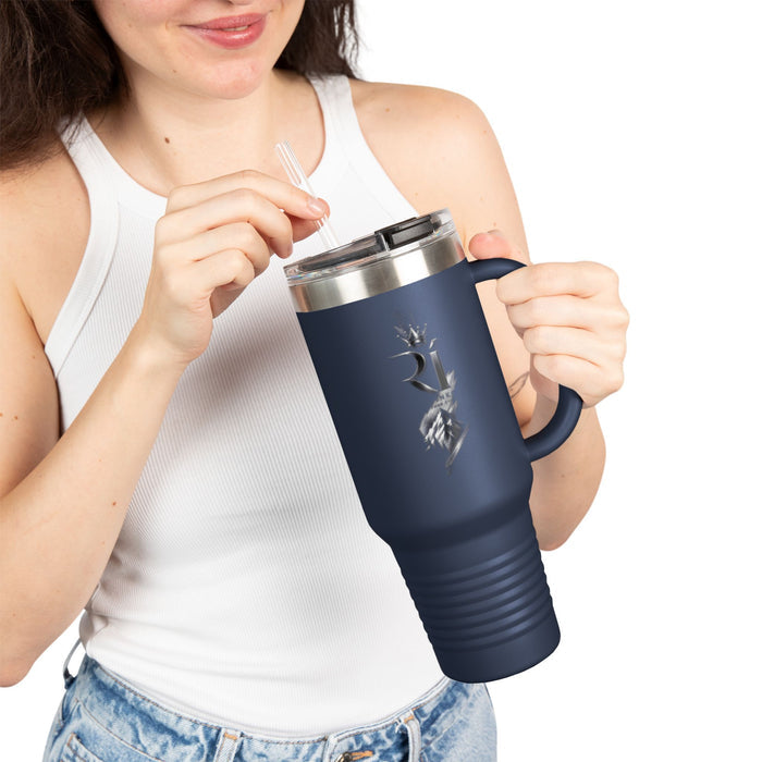 40oz Insulated Travel Mug — Black Floral Skull Design, Spill‑Resistant Tumbler with Straw