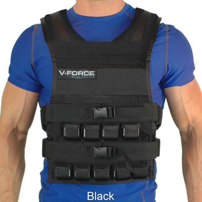 45 lb V-FORCE long weight vest front view black narrow fit