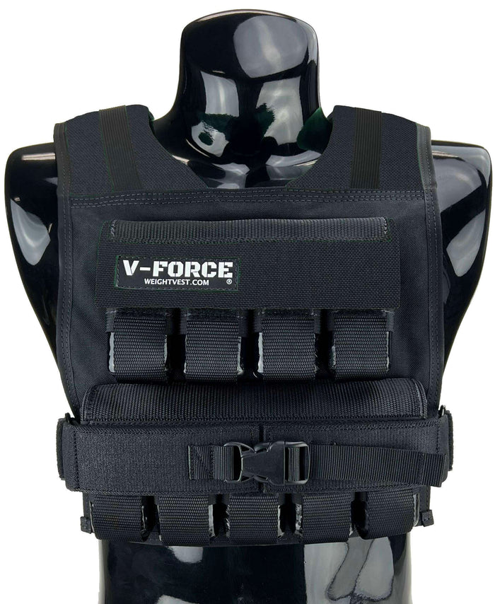 45 lb V-FORCE II short weight vest front view black narrow fit