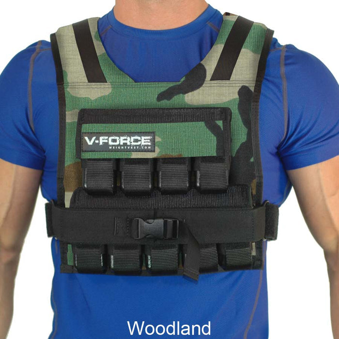 45 lb V-FORCE short weight vest woodland camo option