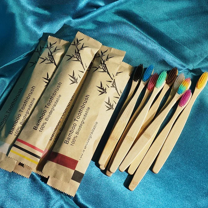 50 disposable bamboo soft bristled toothbrushes - biodegradable and easy to carry