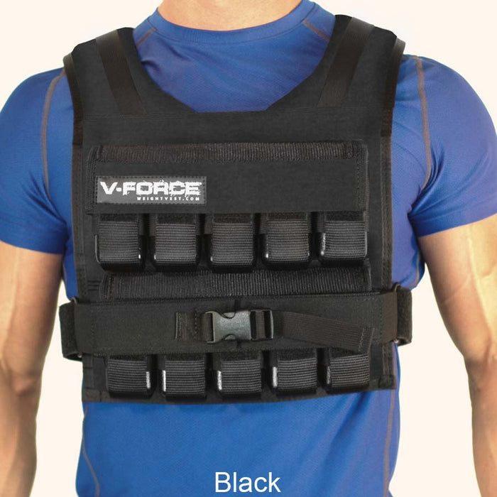 50 lb V-FORCE II short weight vest front view black narrow fit