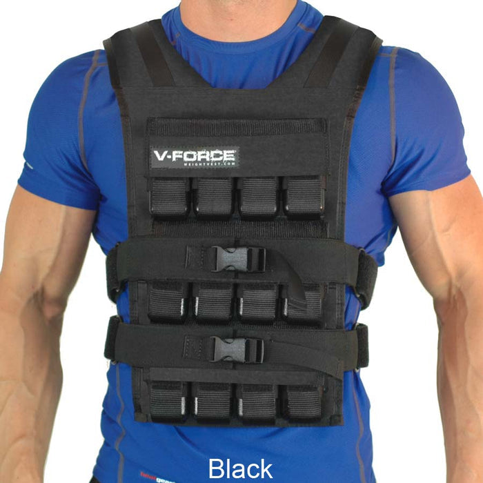 80 lb V-FORCE II long weight vest front view black design