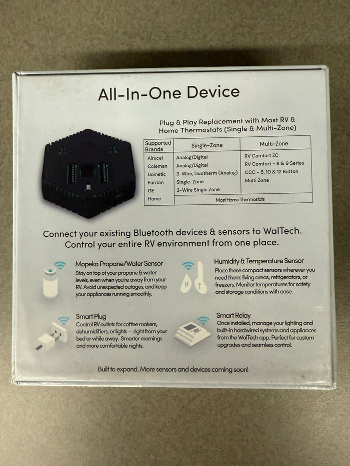 WalTech All-In-One Device - Compatibility Chart & Features Box Back | United RV Parts