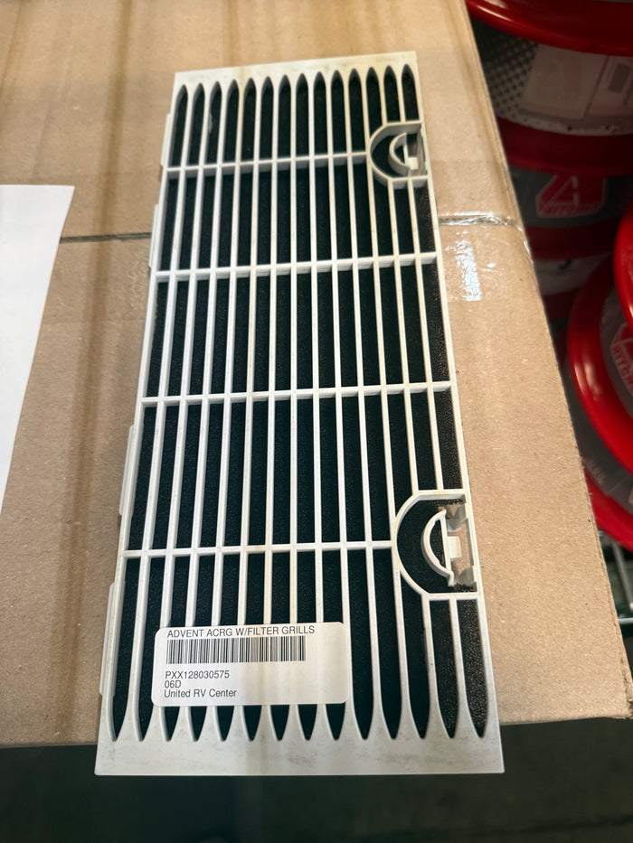 White Plastic Advent Air ACRG Return Air Filter Grill PXX128030575 - Front View | United RV Parts
