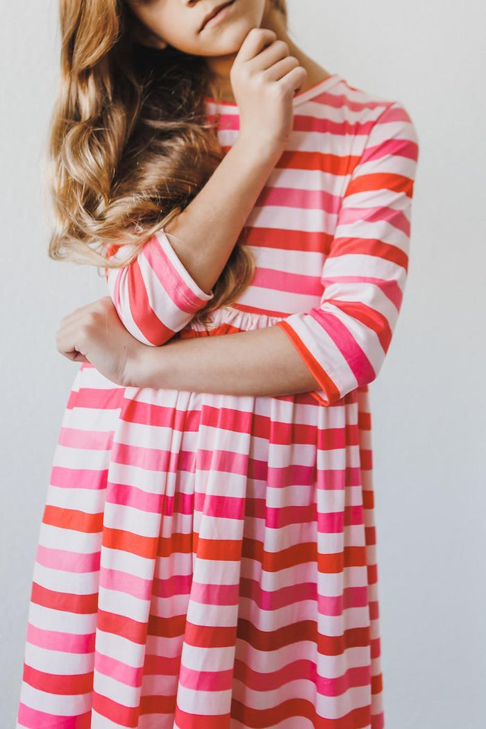 (V) All You Need is Love 3/4 Sleeve Pocket Twirl Dress-Mila & Rose ®