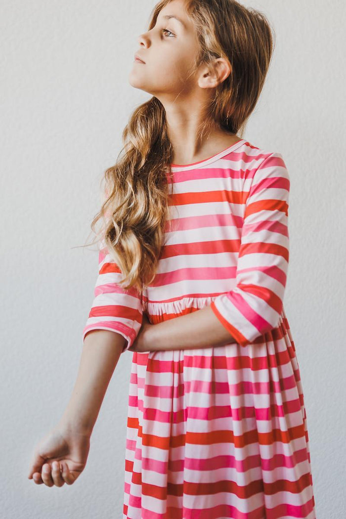 (V) All You Need is Love 3/4 Sleeve Pocket Twirl Dress-Mila & Rose ®