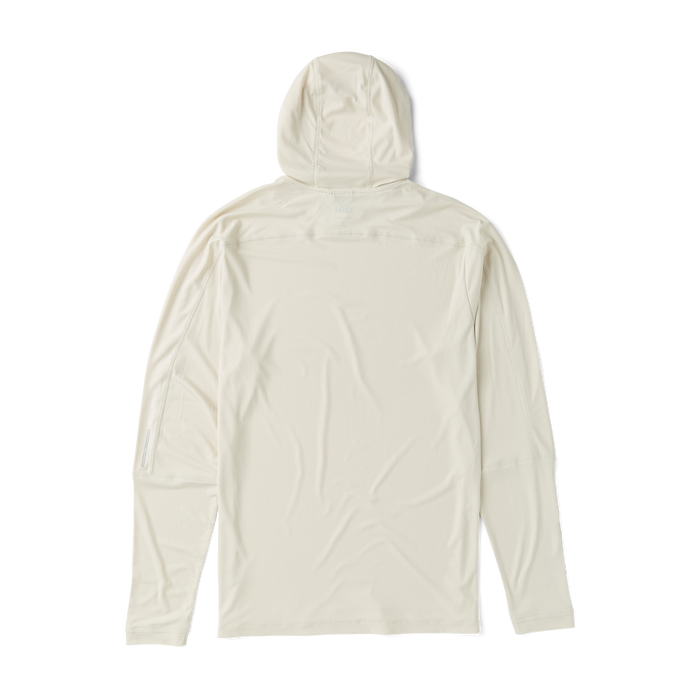 Detail of a durable hooded windbreaker by Roark, highlighting the practical design of the sleeve and hood optimized for adventure and outdoor exploration.