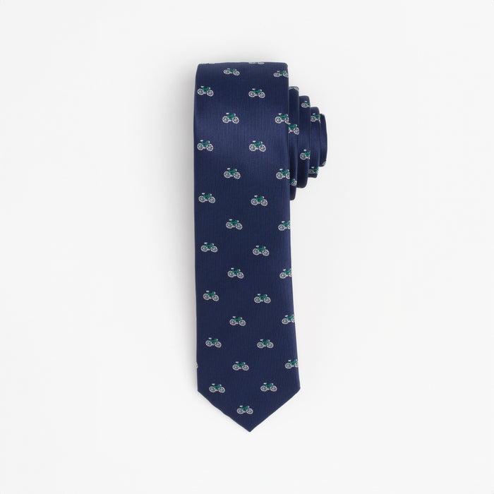 Navy blue tie with bicycles