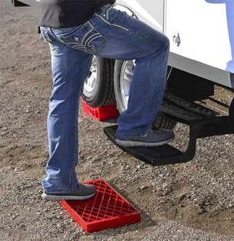 Red Andersen Clean Step 3607 Single - In Use at RV Trailer Door | United RV Parts