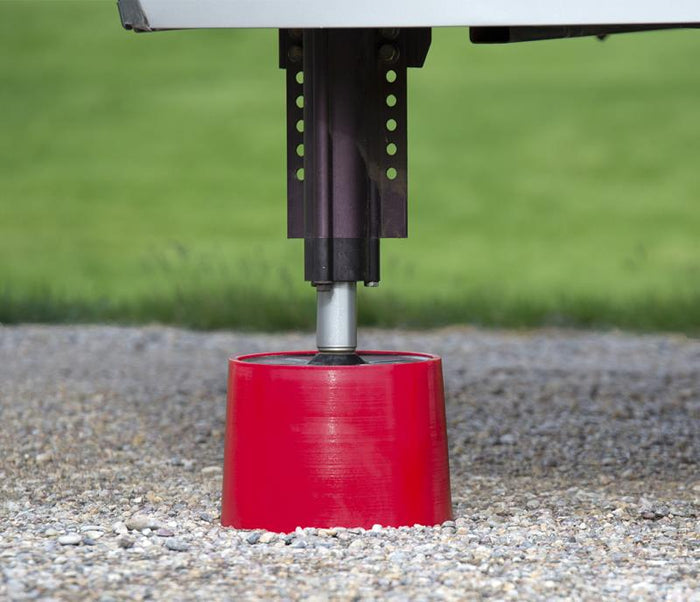 Red Andersen Jack Block Under Trailer Jack Post - Close Up | United RV Parts