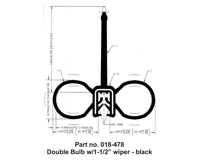 AP Products 018-478 Double Bulb RV Slide Out Seal Technical Drawing with Dimensions | United RV Parts