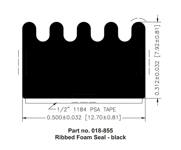 AP Products 018-855 Black RV Slide Out Foam Seal Technical Drawing - 1/2" x 5/16" Dimensions | United RV Parts