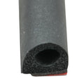 Black Rubber Non-Ribbed D-Seal with PSA Tape - Cross-Section Close-Up | United RV Parts