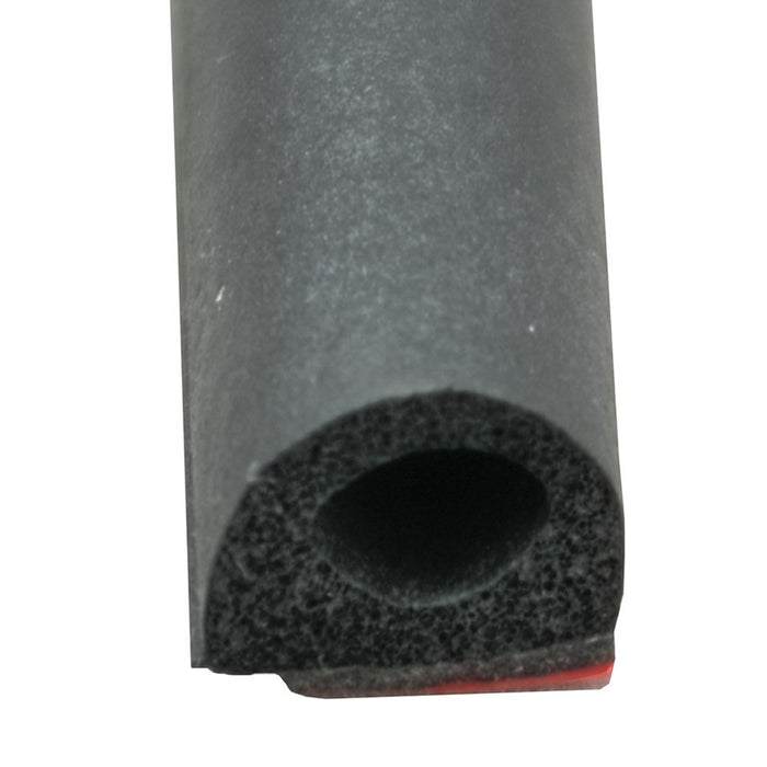 Black Rubber Non-Ribbed D-Seal with PSA Tape - Cross-Section Close-Up | United RV Parts