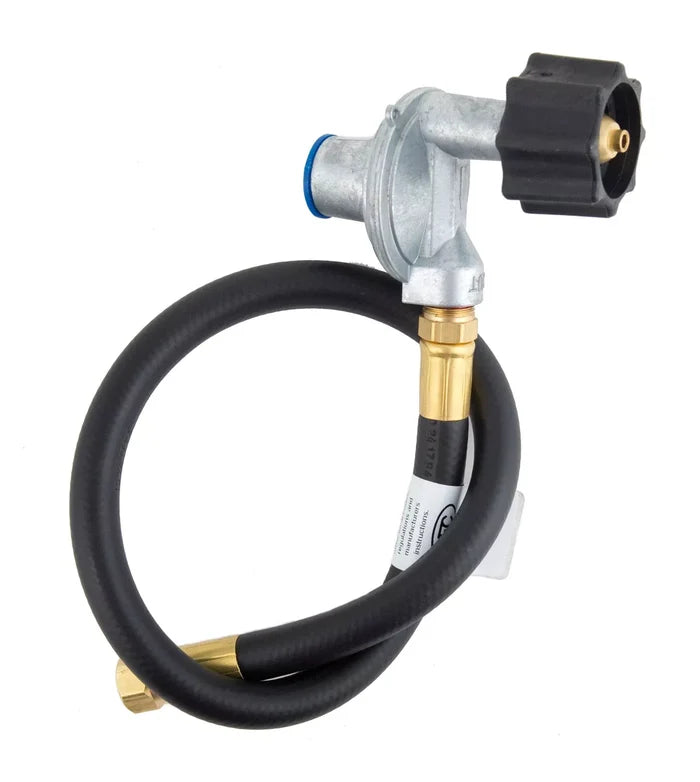 AP Products MEGR-152-24P QCC Portable Grill Adapter with 24-Inch Black Rubber Hose and Brass Fittings - Side View | United RV Parts