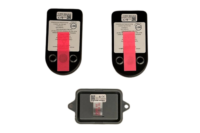 Black Magnetic Tank Sensors with Red Adhesive Strips - Back View Detail | United RV Parts