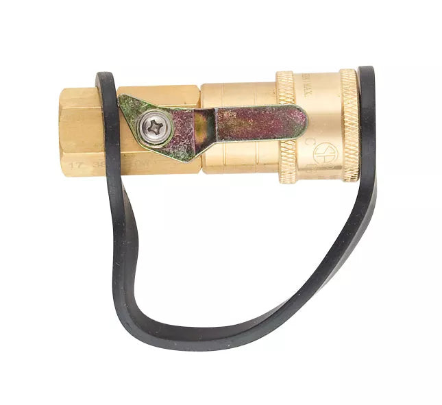 Brass 1/4" NPT Quick Connect Fitting with Shut-Off Valve - Front View | United RV Parts