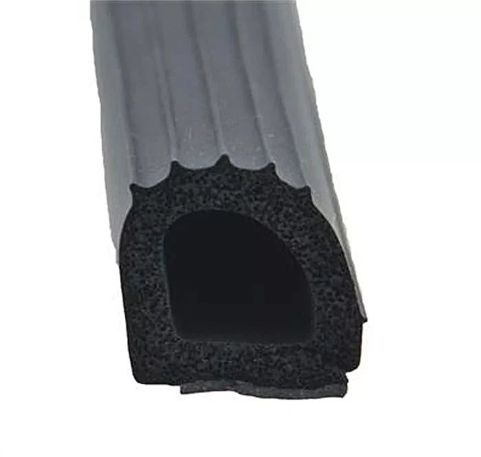 Gray Foam Ribbed D Seal with Black Foam Bulb - Close-Up Cross-Section | United RV Parts
