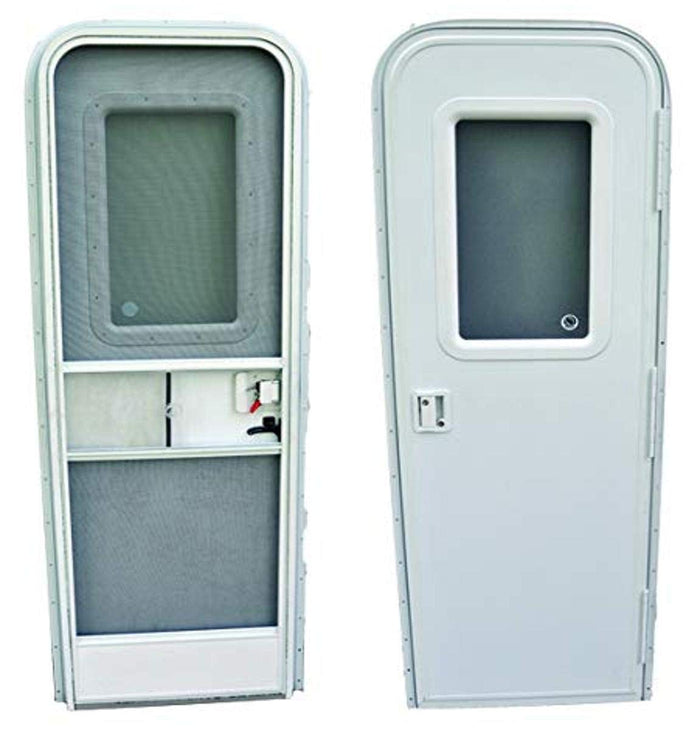 Obscure RV Entry Door Window Glass installed in white camper entrance door - Interior and Exterior View | United RV Parts