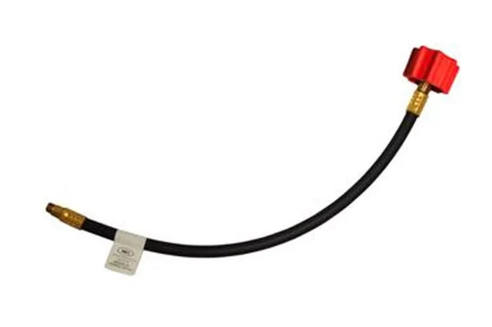 Black Rubber 12" RV High Flow LPG Hose Acme to Inverted Flare MER425H-12 - Full View | United RV Parts