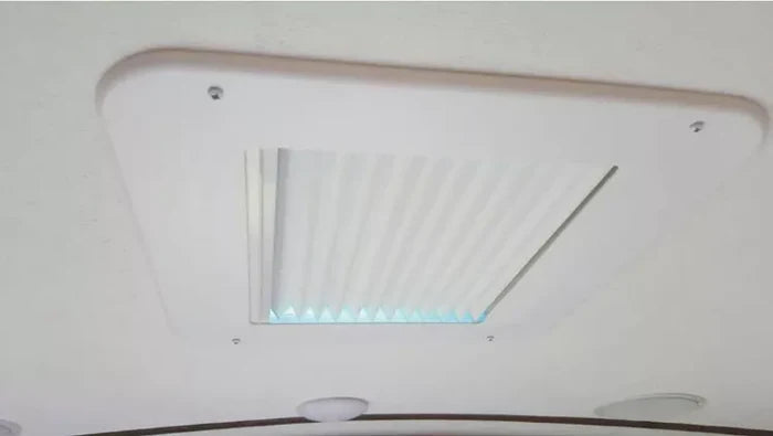White AP Products Slim Shade RV Roof Vent - Installed Interior View | United RV Parts