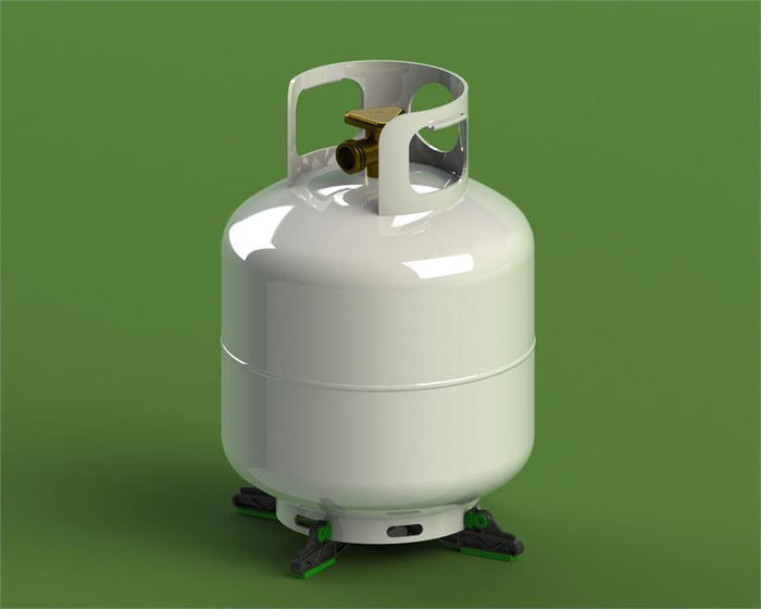 White Propane Cylinder on Black Tank Base with Green Feet | United RV Parts