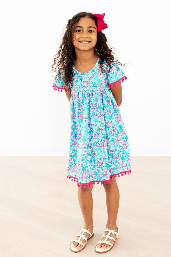 Aqua Garden Pom Pom Dress-Mila & Rose ®