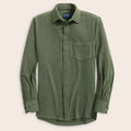 Pine button-up flannel shirt with a pocket on a beige background