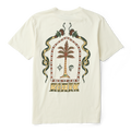 Cream-colored Roark Premium Tee featuring decorative palm tree design with snakes, horns, and symbolic graphics in center back print