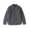 Backwoods Jacket in dark slate gray with button front, dual chest pockets, and brown interior lining
