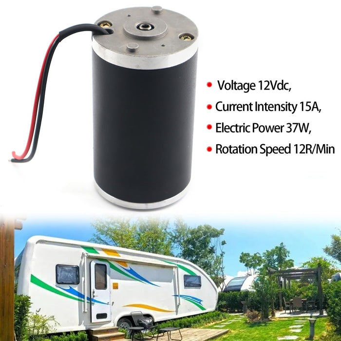 Black 12V BAL Accu-Slide Motor R25075 with Specifications Overlay | United RV Parts