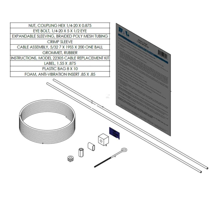 BAL Model 22305 Cable Replacement Kit Diagram - Installation Guide | United RV Parts
