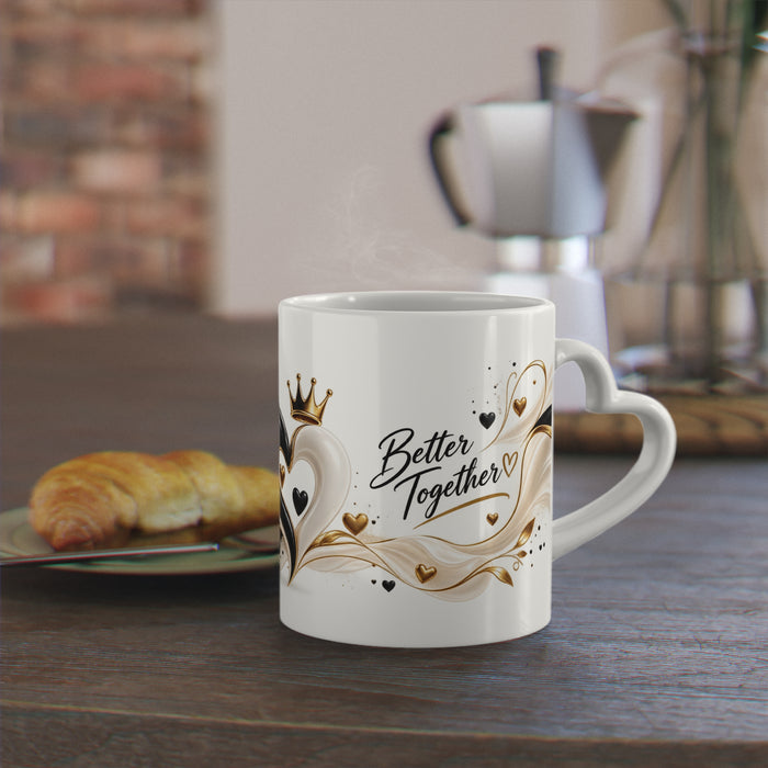 Black & Gold Heart Mug — Romantic Crowned Hearts Coffee Cup