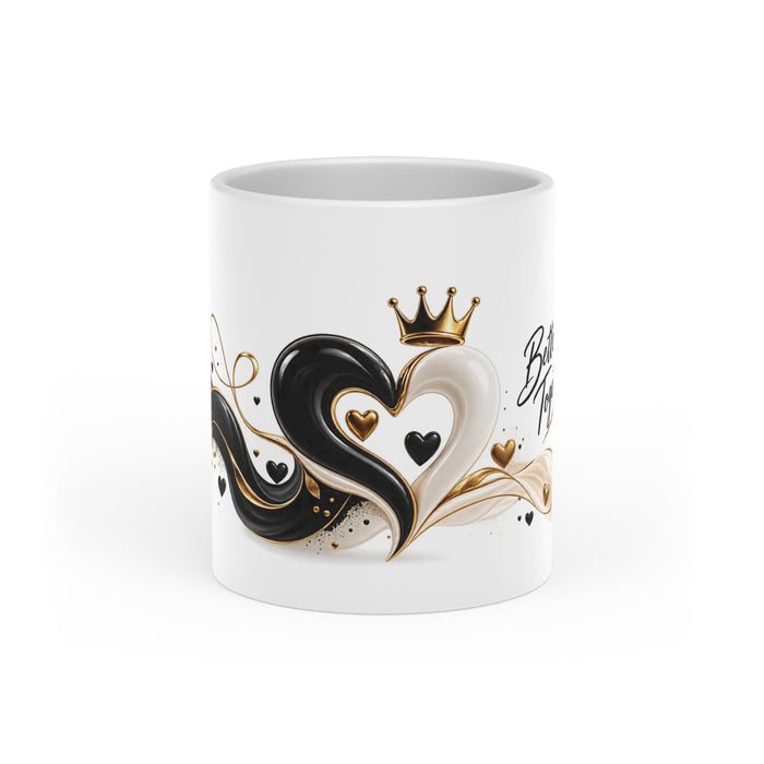 Black & Gold Heart Mug — Romantic Crowned Hearts Coffee Cup